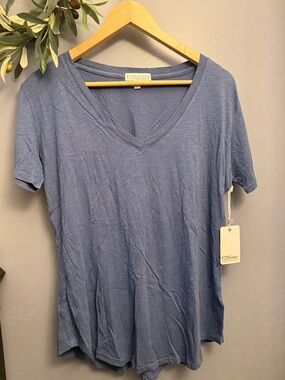 PJ Salvage V-Neck Short Sleeve Tee in Dusty Blue